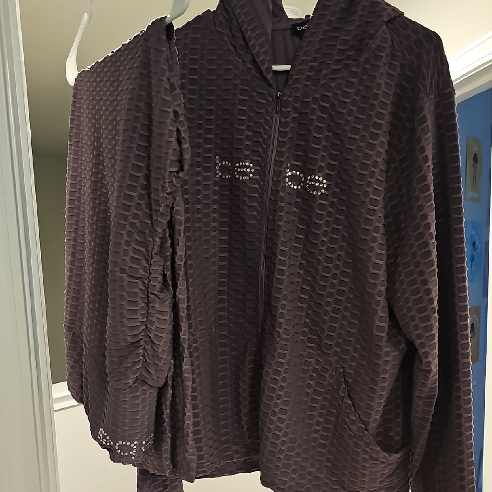 Purple Textured BEBE Hoodie and Pants Set